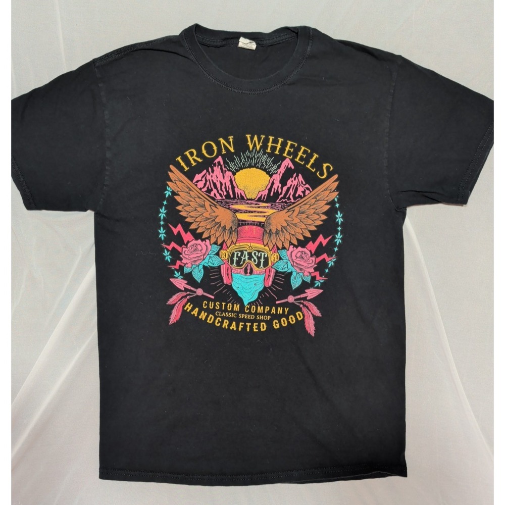 Fruit of the Loom Mens Iron Wheels Custom Company Graphic‎ T-Shirt Medium Black